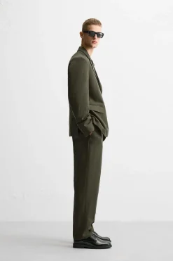 ZARA Blazers^BLAZER DE FATO ALGODÃO - LINHO Caqui
