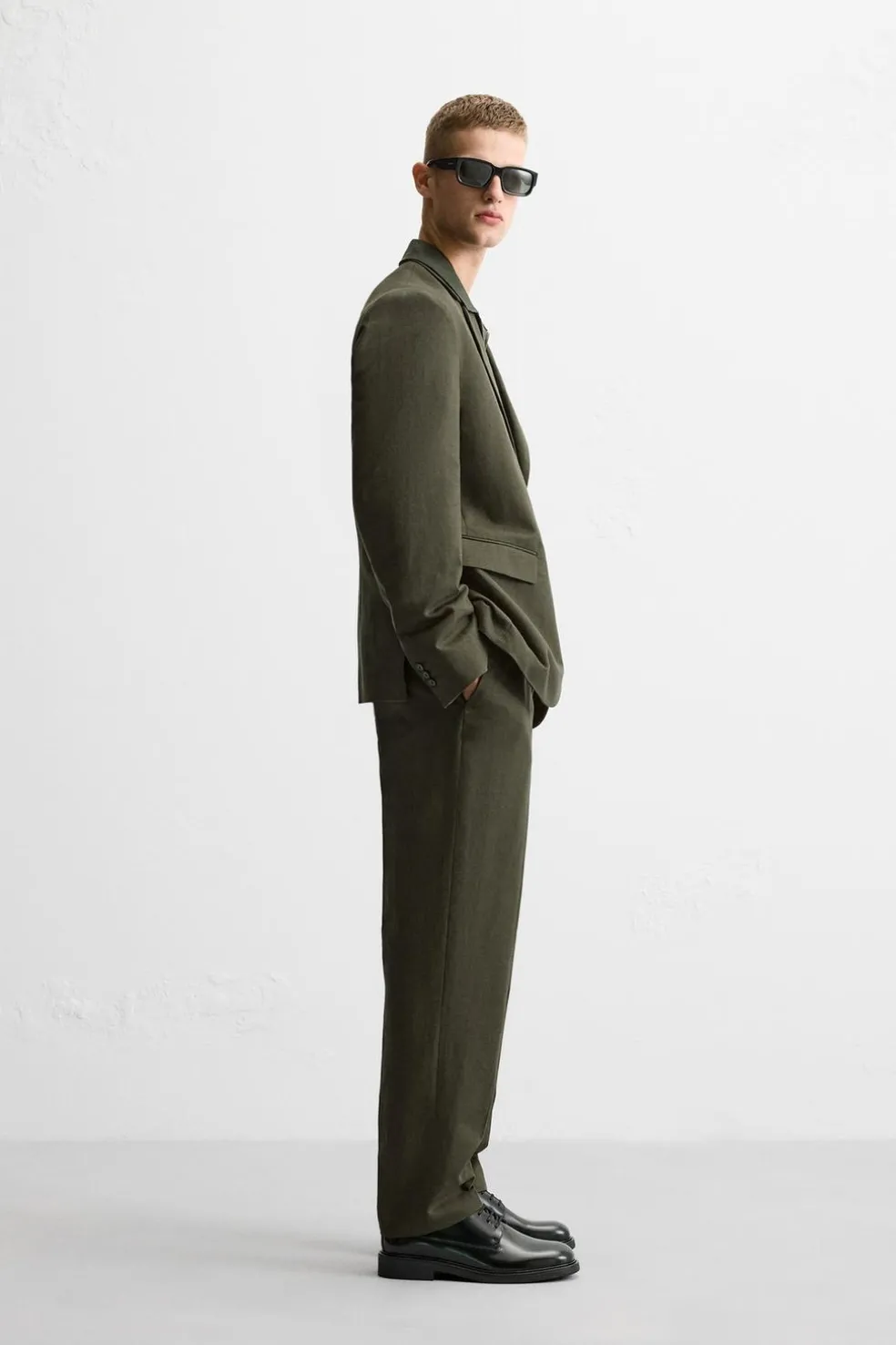 ZARA Blazers^BLAZER DE FATO ALGODÃO - LINHO Caqui