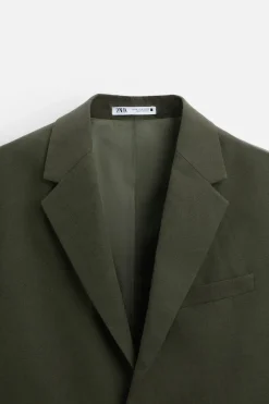 ZARA Blazers^BLAZER DE FATO ALGODÃO - LINHO Caqui