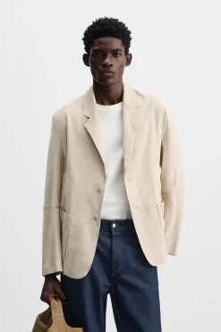 ZARA Pele|Blazers^BLAZER EM PELE DE CAMURÇA Areia