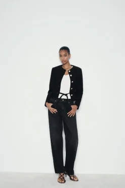 ZARA Blusões^BLAZER ESTRUTURA CINTO Preto