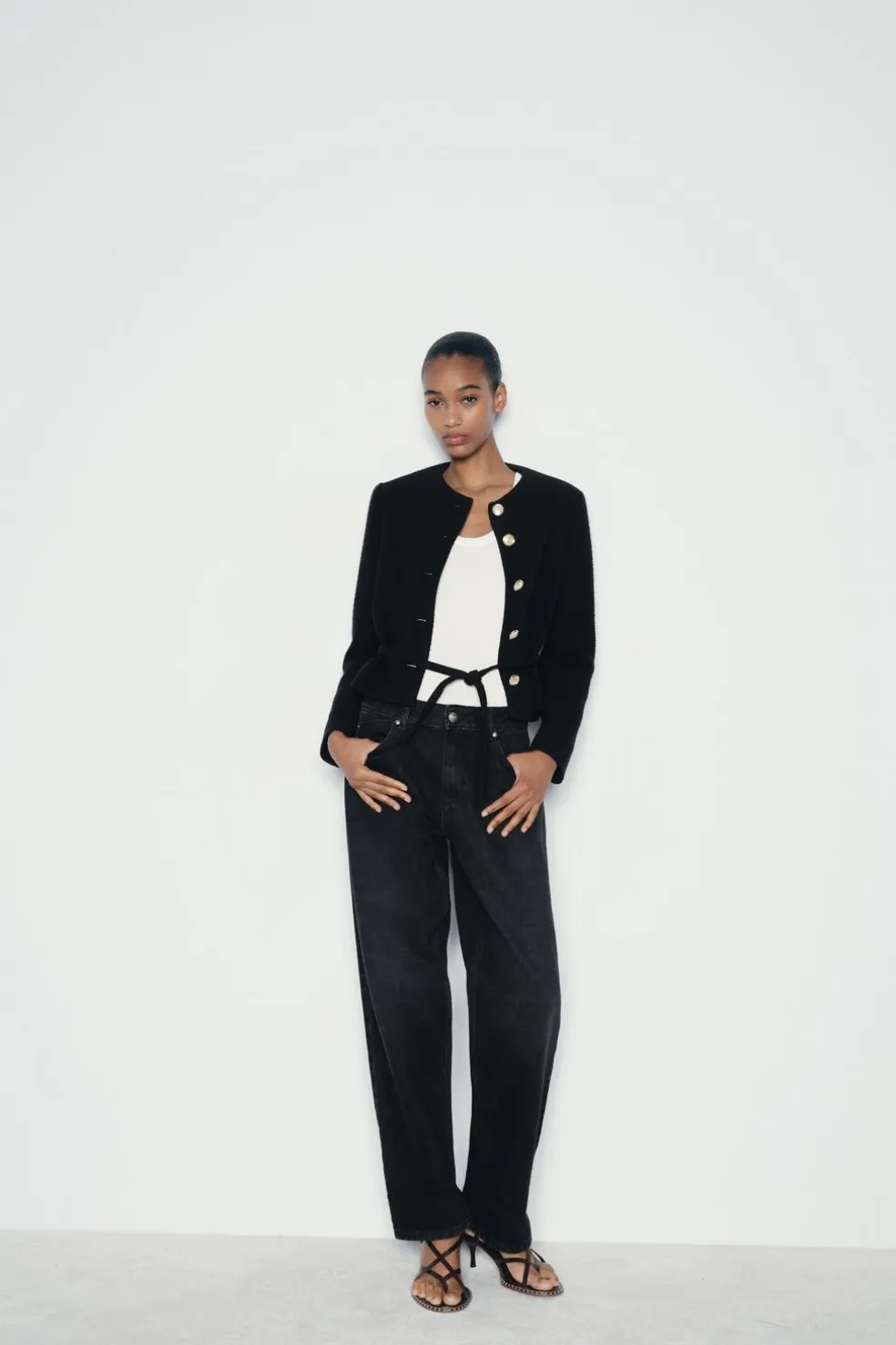 ZARA Blusões^BLAZER ESTRUTURA CINTO Preto