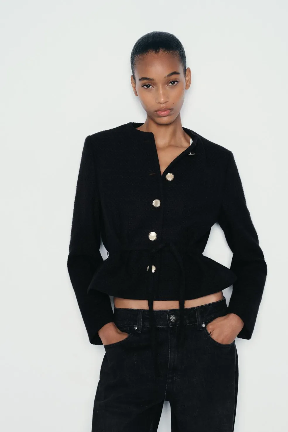 ZARA Blusões^BLAZER ESTRUTURA CINTO Preto