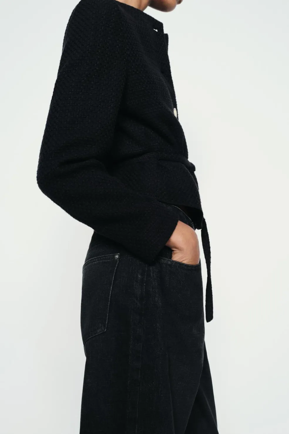 ZARA Blusões^BLAZER ESTRUTURA CINTO Preto