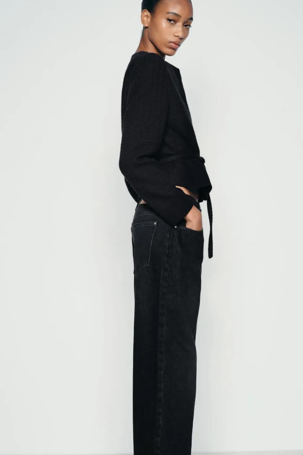 ZARA Blusões^BLAZER ESTRUTURA CINTO Preto