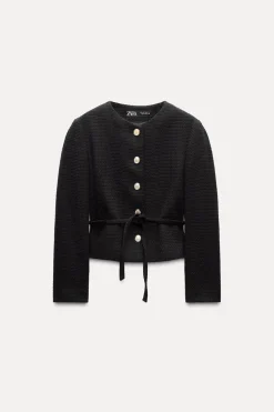 ZARA Blusões^BLAZER ESTRUTURA CINTO Preto