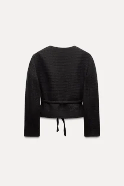 ZARA Blusões^BLAZER ESTRUTURA CINTO Preto