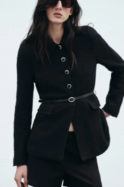 ZARA Blusões^BLAZER ESTRUTURA COM CINTO Preto