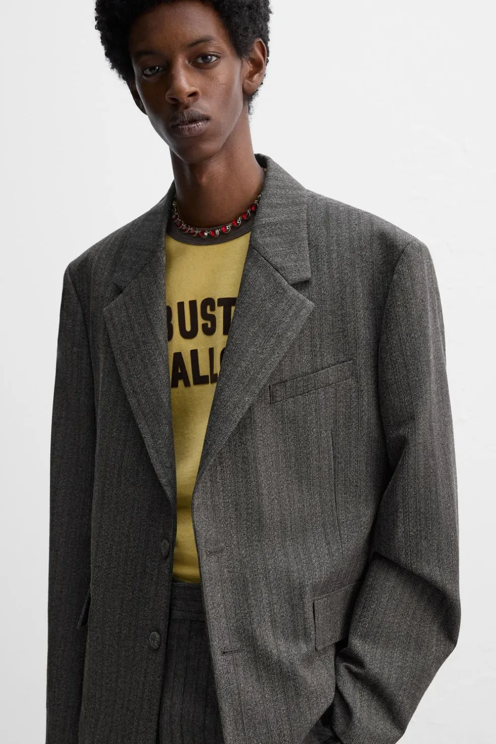 ZARA Blazers^BLAZER ÀS RISCAS DE FATO X HARRY LAMBERT Cinzento-escuro