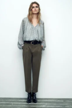 ZARA Tops / Bodies^BLUSA BALÃO ESTAMPADA COM FIO METALIZADO Azul / Branco