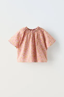 BLUSA COM ESTAMPADO FLORAL E BOTÃO-ZARA Cheap