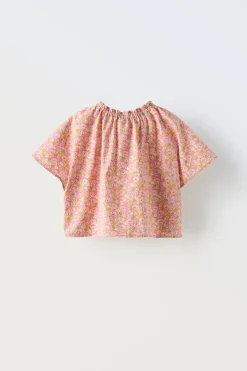 BLUSA COM ESTAMPADO FLORAL E BOTÃO-ZARA Cheap