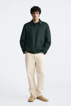 ZARA Blusões^BLUSÃO 100% LINHO Verde-escuro
