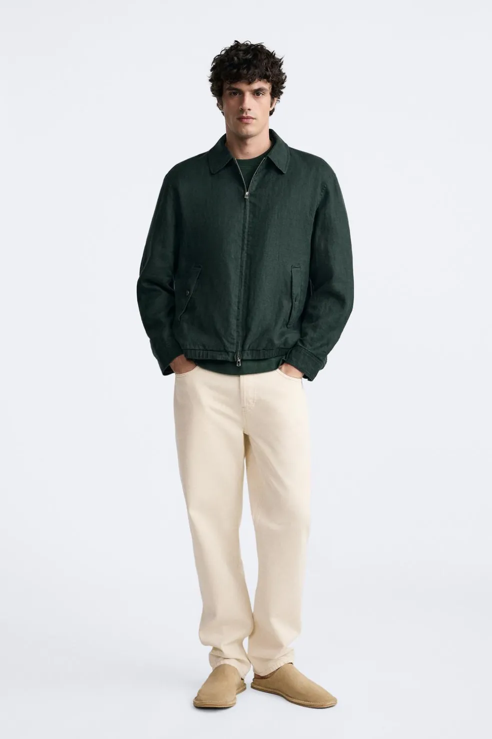 ZARA Blusões^BLUSÃO 100% LINHO Verde-escuro