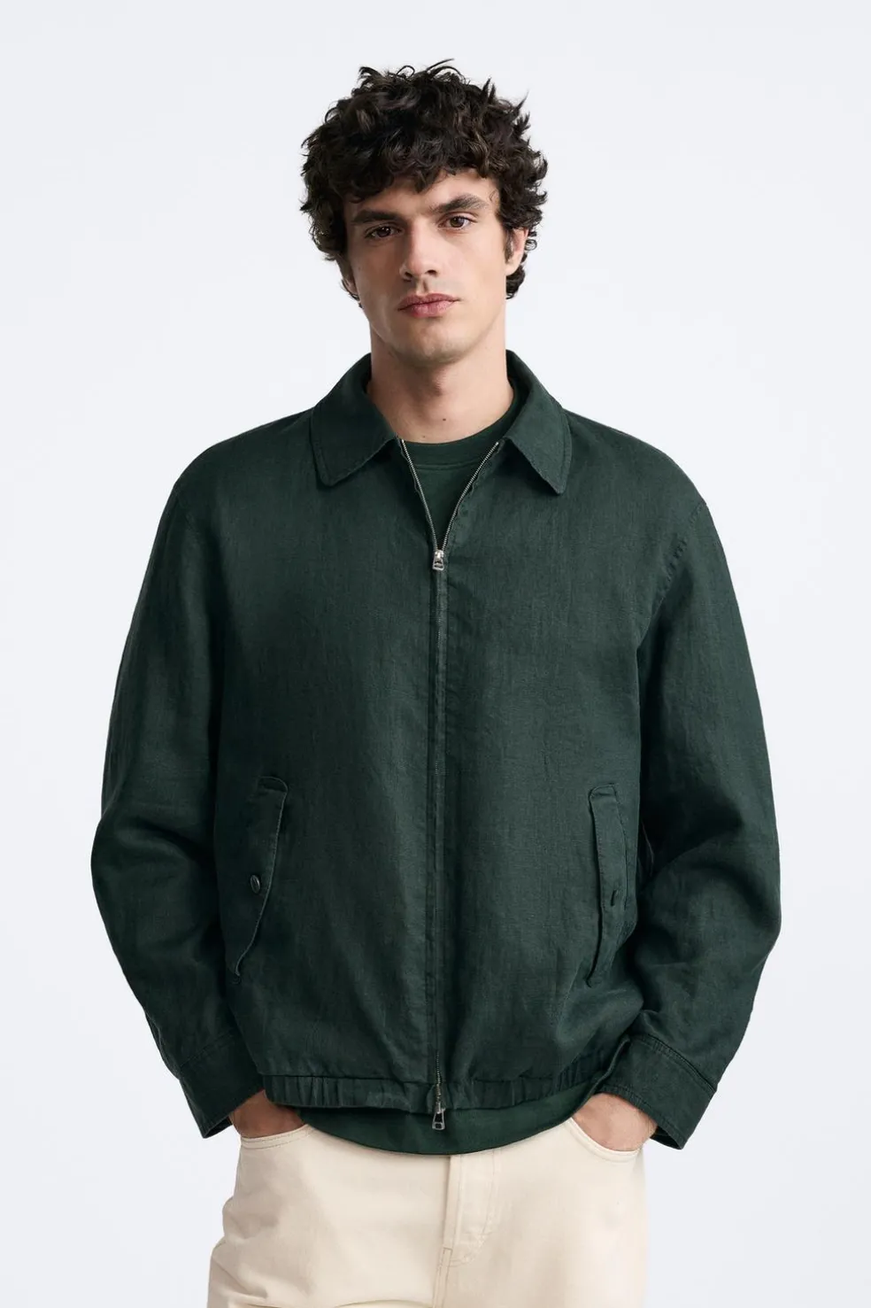 ZARA Blusões^BLUSÃO 100% LINHO Verde-escuro
