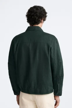 ZARA Blusões^BLUSÃO 100% LINHO Verde-escuro