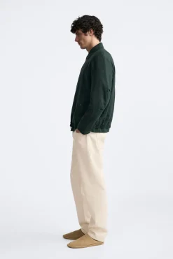 ZARA Blusões^BLUSÃO 100% LINHO Verde-escuro