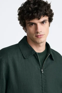 ZARA Blusões^BLUSÃO 100% LINHO Verde-escuro