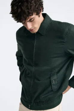ZARA Blusões^BLUSÃO 100% LINHO Verde-escuro