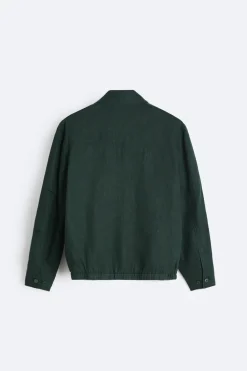 ZARA Blusões^BLUSÃO 100% LINHO Verde-escuro