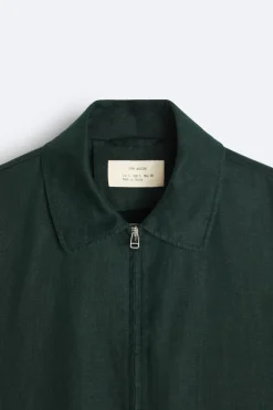ZARA Blusões^BLUSÃO 100% LINHO Verde-escuro