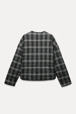 ZARA Blusões^BLUSÃO ACOLCHOADO AOS QUADRADOS Cru / Azul