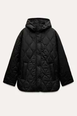 ZARA Blusões^BLUSÃO ACOLCHOADO CAPUZ Preto