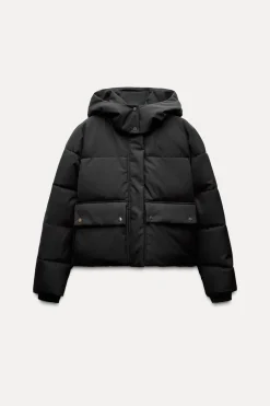 ZARA Winter Layersnew|Sobretudos / Anoraques^BLUSÃO ACOLCHOADO COM CAPUZ WATER AND WIND PROTECTION Preto