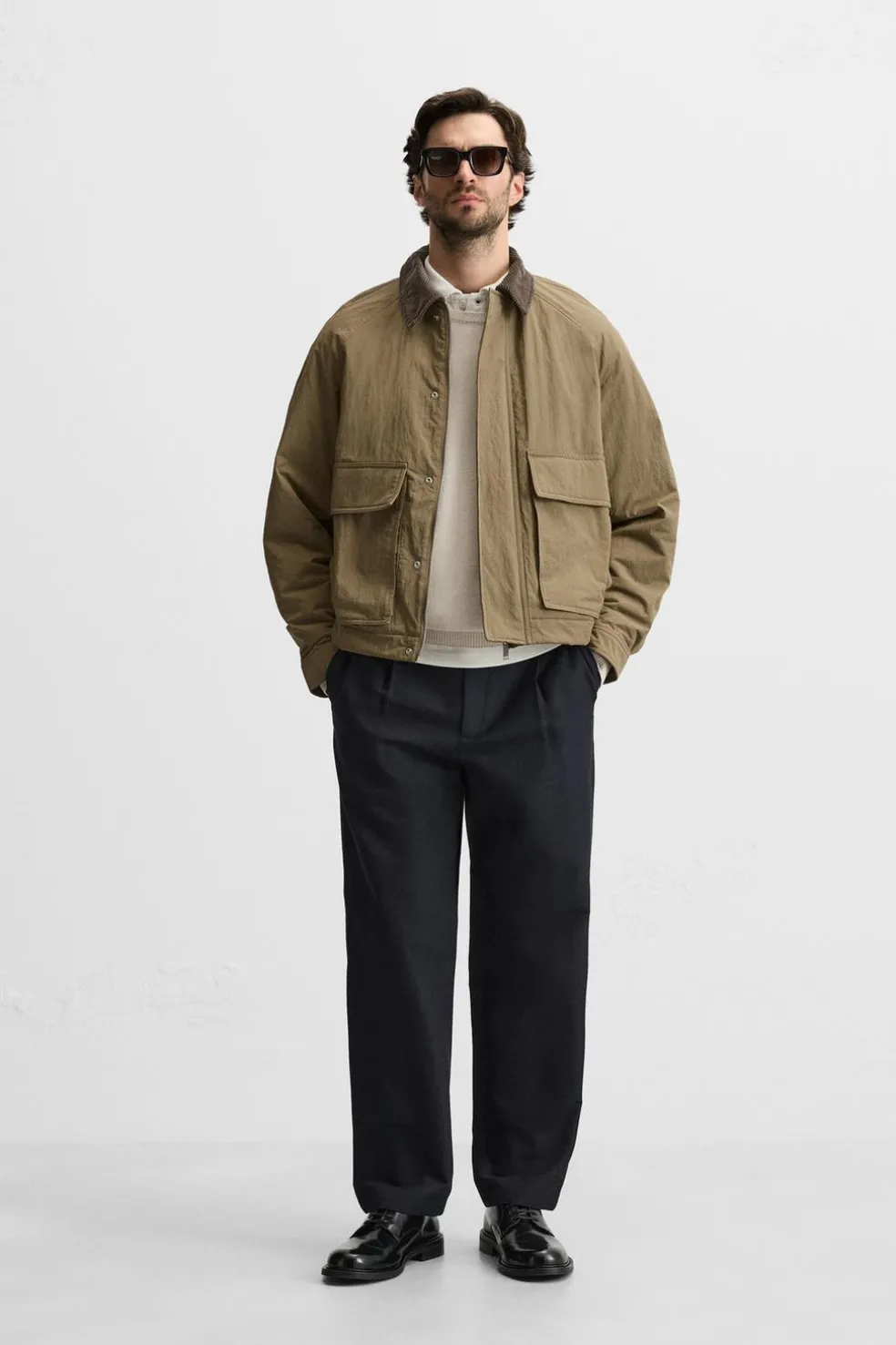 ZARA Blusões^BLUSÃO ACOLCHOADO COM GOLA COMBINADA Bege