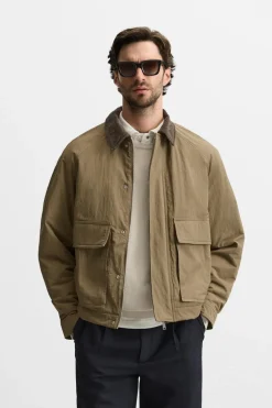 ZARA Blusões^BLUSÃO ACOLCHOADO COM GOLA COMBINADA Bege