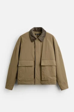 ZARA Blusões^BLUSÃO ACOLCHOADO COM GOLA COMBINADA Bege