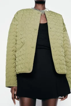 ZARA Blusões^BLUSÃO ACOLCHOADO CORAÇÕES Caqui