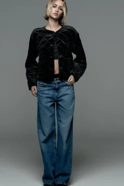 ZARA Blusões^BLUSÃO ACOLCHOADO VELUDO Preto