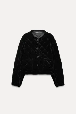 ZARA Blusões^BLUSÃO ACOLCHOADO VELUDO Preto