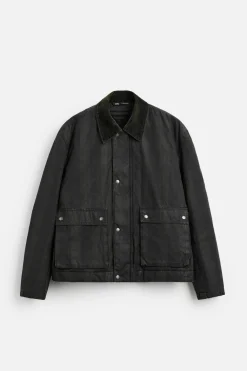 ZARA Blusões^BLUSÃO AOS QUADRADOS COM GOLA COMBINADA Preto