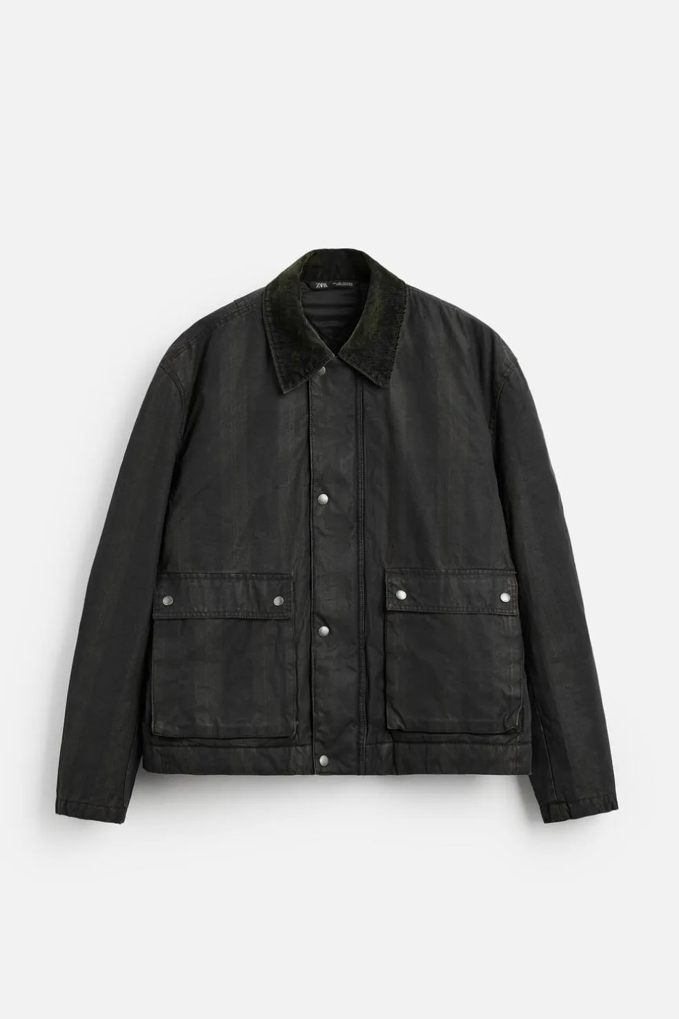ZARA Blusões^BLUSÃO AOS QUADRADOS COM GOLA COMBINADA Preto