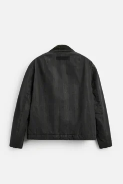 ZARA Blusões^BLUSÃO AOS QUADRADOS COM GOLA COMBINADA Preto