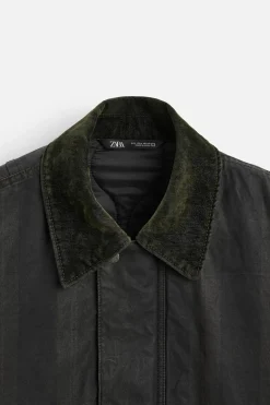 ZARA Blusões^BLUSÃO AOS QUADRADOS COM GOLA COMBINADA Preto