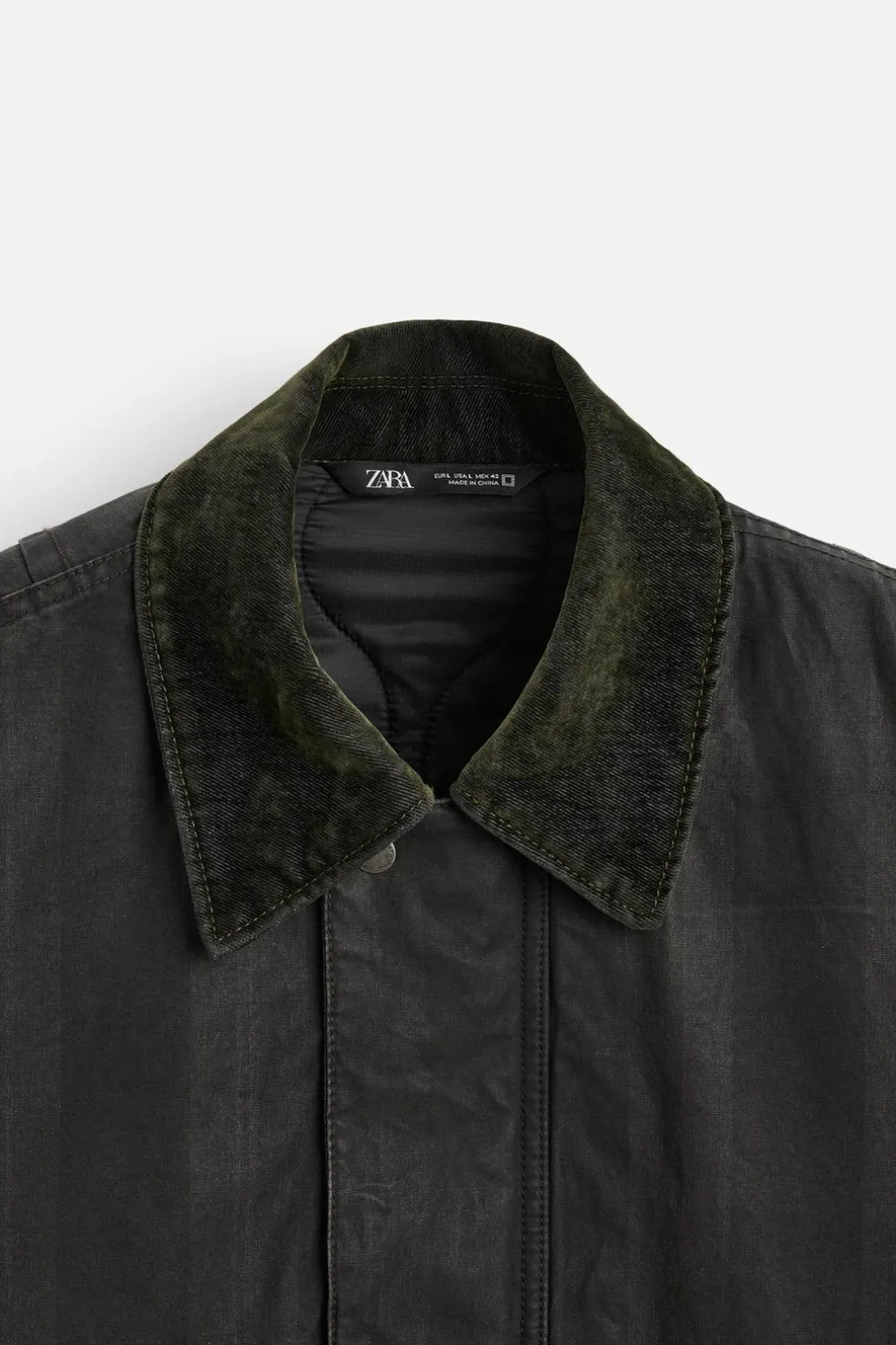 ZARA Blusões^BLUSÃO AOS QUADRADOS COM GOLA COMBINADA Preto