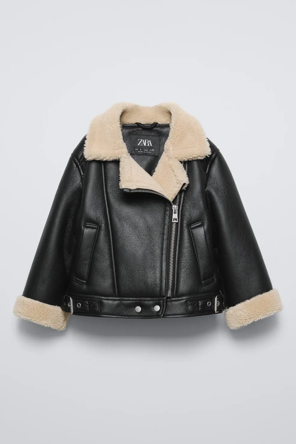 BLUSÃO BIKER COM EFEITO DE PELE E EFEITO DE PELO ENCARACOLADO-ZARA Fashion