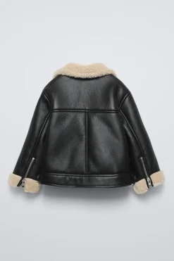 BLUSÃO BIKER COM EFEITO DE PELE E EFEITO DE PELO ENCARACOLADO-ZARA Fashion
