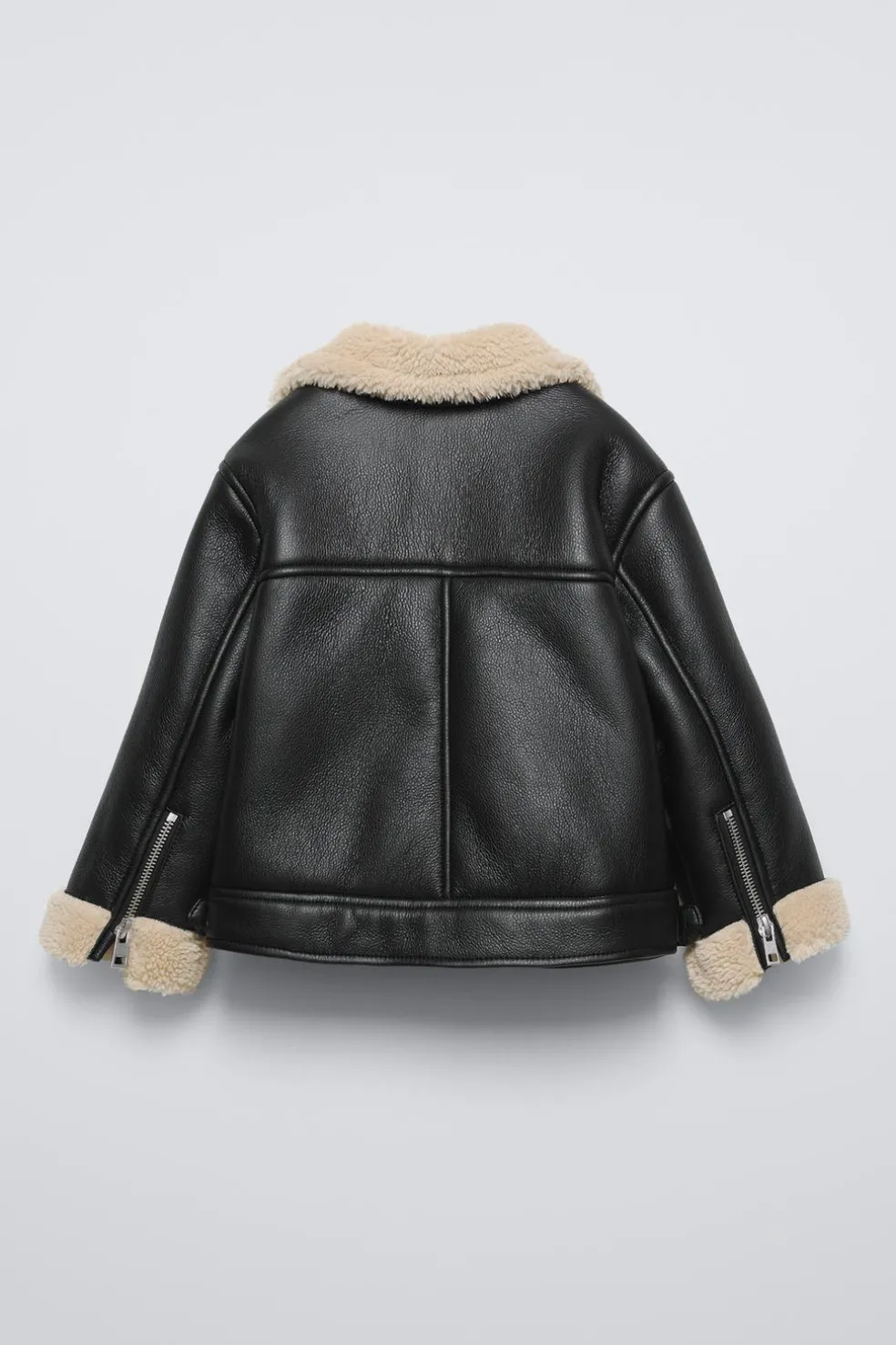 BLUSÃO BIKER COM EFEITO DE PELE E EFEITO DE PELO ENCARACOLADO-ZARA Fashion