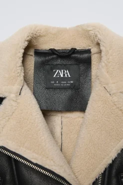 BLUSÃO BIKER COM EFEITO DE PELE E EFEITO DE PELO ENCARACOLADO-ZARA Fashion