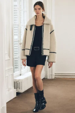 ZARA Sobretudos / Anoraques|Blusões^BLUSÃO BIKER COM EFEITO DE PELO ENCARACOLADO ZW COLLECTION Cru