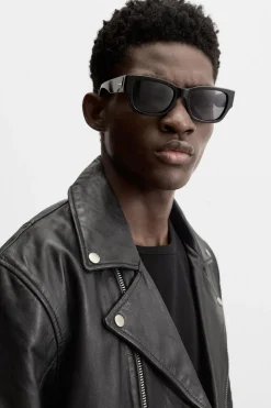 ZARA Blusões|Pele^BLUSÃO BIKER DE PELE Preto