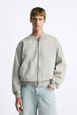 ZARA Blusões^BLUSÃO BOMBER COM ALGODÃO Cinzento-claro