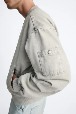 ZARA Blusões^BLUSÃO BOMBER COM ALGODÃO Cinzento-claro