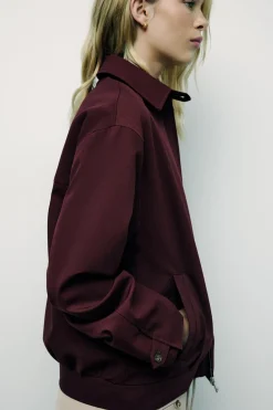 ZARA Blusões^BLUSÃO BOMBER COM BOLSOS E FECHO DE CORRER Bordeaux