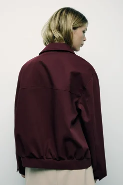 ZARA Blusões^BLUSÃO BOMBER COM BOLSOS E FECHO DE CORRER Bordeaux