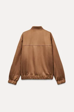 ZARA Blusões^BLUSÃO BOMBER COM EFEITO CAMURÇA Camel-médio
